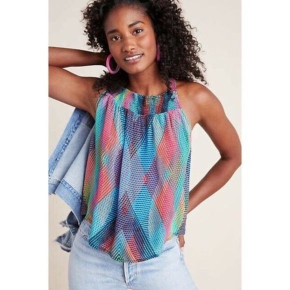 Anthropologie Conditions Apply "Selina' Smocked Tie Neck Halter Blouse - XS - Picture 1 of 7